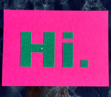 Postkarte mit Glitzerschrift "Hi."