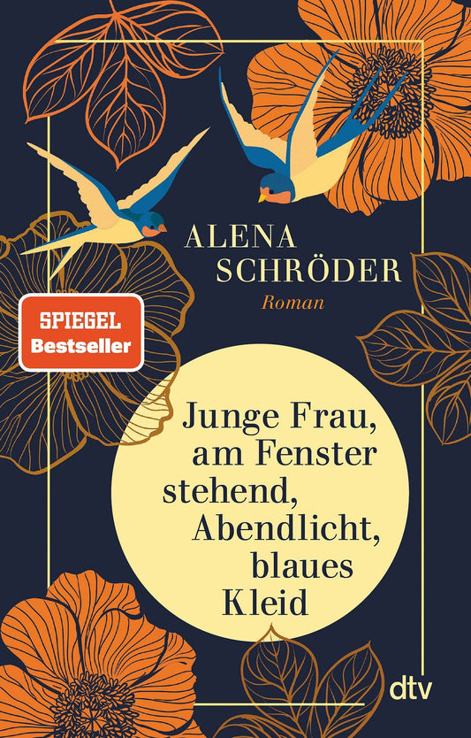 Junge Frau, am Fenster stehend, Abendlicht, blaues Kleid - Taschenbuch
