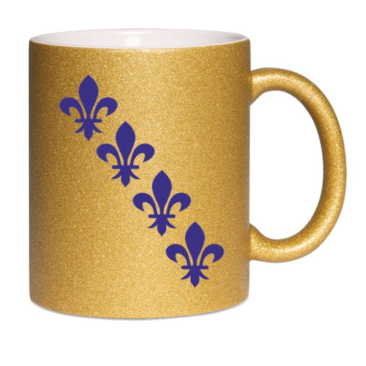Glitzertasse gold mit französischer Lilie - 4 Lilien