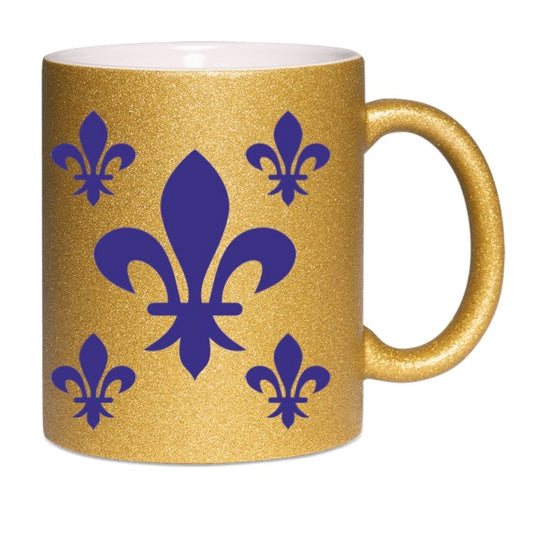 Glitzertasse gold mit französischer Lilie - 5 Lilien
