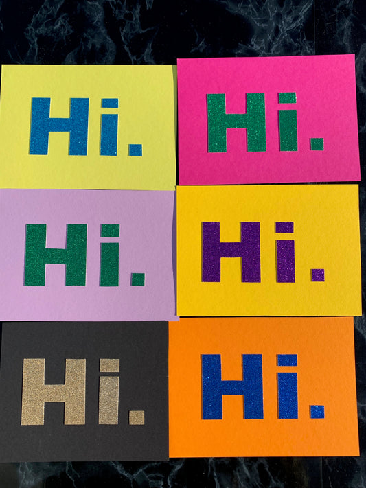 Postkarte mit Glitzerschrift "Hi."